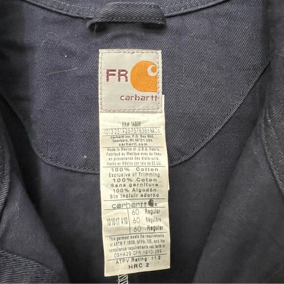 Carhartt FR Coveralls Mens 60R Navy Flame Resistant Jumpsuit HRC 2 Atpv 11.2 - Picture 4 of 14